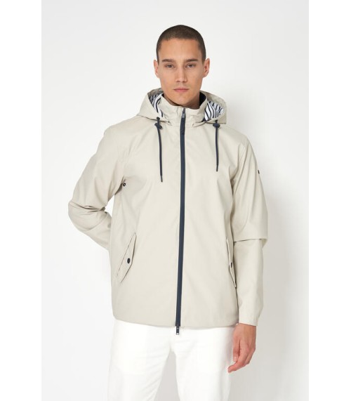 Chubasquero Batela PU con forro rayas beige